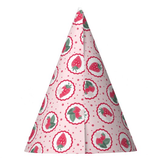 ピンク&レッドのかわいいイチゴの誕生日パーティー帽子 パーティーハット (裏面)