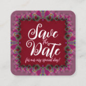ピンク&レッドのフラクタルレースかわいい日付カードを保存 スクエア名刺 (正面)