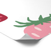 ピンク&レッドストロベリーベリー第1回誕生日へようこそ ポスター (角)