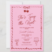 ピンク&レッドタイイングザノットボウさくらんぼブライダルシャワー 招待状