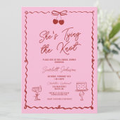 ピンク&レッドタイイングザノットボウさくらんぼブライダルシャワー 招待状