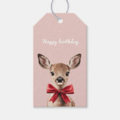 ピンク&レッドディアギフトラベル | ウッドランド誕生日パーティー ギフトタグ (正面)