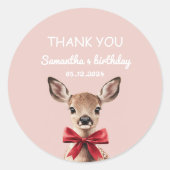 ピンク&レッドディアーサンキュー | ウッドランド誕生日 ラウンドシール (正面)