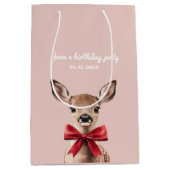 ピンク&レッドディアー抱き枕 | ウッドランド誕生日パーティー ミディアムペーパーバッグ (正面)