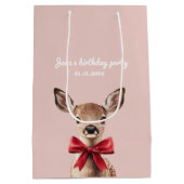 ピンク&レッドディアー抱き枕 | ウッドランド誕生日パーティー ミディアムペーパーバッグ (裏面)