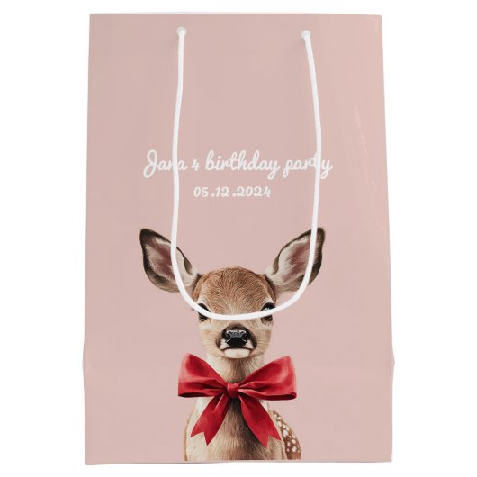 ピンク&レッドディアー抱き枕 | ウッドランド誕生日パーティー ミディアムペーパーバッグ (裏面)