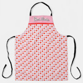 ピンク&レッドバレンタインハートパターン名前をカスタムする エプロン (正面)