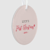 ピンク&レッドパピードッグ初めてのクリスマス写真 オーナメント (正面)