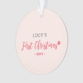 ピンク&レッドパピードッグ初めてのクリスマス写真 オーナメント (正面)