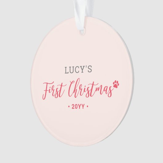 ピンク&レッドパピードッグ初めてのクリスマス写真 オーナメント (正面)