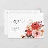 ピンク&レッドピンクフローラと食事RSVP 出欠カード (正面/裏面)