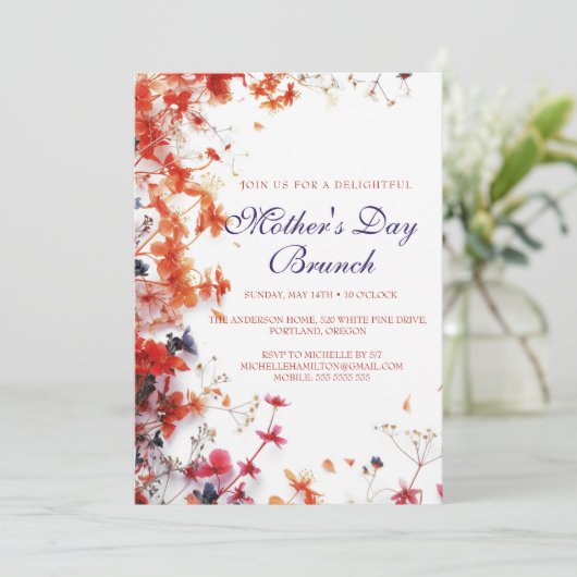 ピンク&レッドフラワーズマザーズデイブランチ招待状 招待状 (スタンド正面)