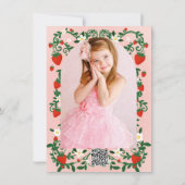 ピンク&レッドフローラつる植物イチゴかわいいサンキュー 招待状 (裏面)