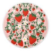 ピンク&レッドフローラつる植物イチゴかわいい セラミックノブ (正面)