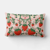 ピンク&レッドフローラつる植物イチゴかわいい ランバークッション (裏面)