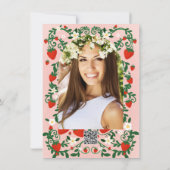 ピンク&レッドフローラつる植物イチゴブライダルシャワー 招待状 (裏面)