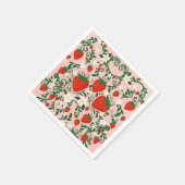 ピンク&レッドフローラつる植物ストロベリースタンプ スタンダードカクテルナプキン (角)