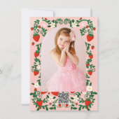 ピンク&レッドフローラつる植物ストロベリーバースデーパーティー 招待状 (裏面)