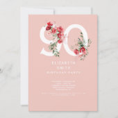 ピンク&レッドフローラエレガント90thバースデーパーティー 招待状 (正面)