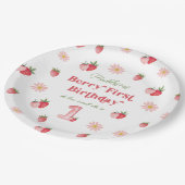 ピンク&レッドベリーファーストストロベリー誕生日 ペーパープレート (アングル)