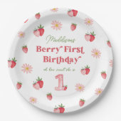 ピンク&レッドベリーファーストストロベリー誕生日 ペーパープレート (正面)