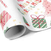 ピンク&レッドホリデークリスマスラッピング紙 ラッピングペーパー (ロールコーナー)
