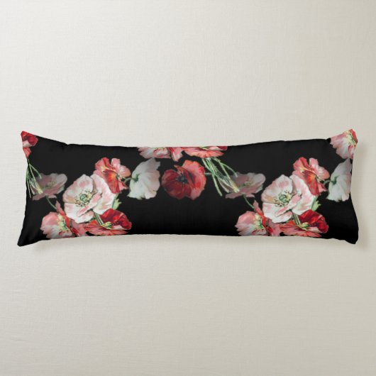 ピンク&レッドポピーのパターンカスタム ボディピロー (正面)