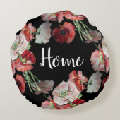 ピンク&レッドポピーのパターンカスタム ラウンドクッション (裏面)