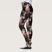 ピンク&レッドポピーのパターンカスタム レギンス (左)