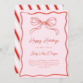 ピンク&レッドレトロバウのビジネスフランスのクリスマス シーズンカード (正面/裏面)