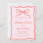ピンク&レッドレトロバウフランスのクリスマスディナー 招待状 (正面)