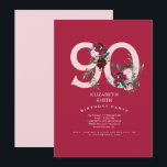 ピンク&レッドローズエレガント90thバースデーパーティー 招待状<br><div class="desc">ピンクと赤のバラエレガント90th誕生日パーティーの招待。</div>