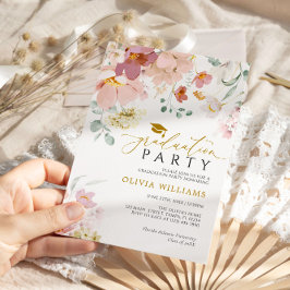 ピンク&レッドワイルドフラワーズ卒業パーティー招待状 招待状