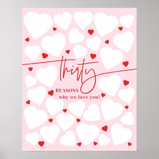 ピンク&レッド30理由私たちはあなたを愛するハート誕生日 ポスター (正面)