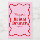 ピンク レッド ウェーブ ボーダー ブライダル シャワー ブランチ ミニ ワインラベル (シングルラベル)