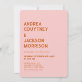 ピンク レッド オレンジ グルーヴィー レトロ 70年代 ウェディング 招待状 (正面)