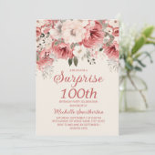 ピンク レッド クリーム 水彩 花 サプライズ 100歳 招待状 (スタンド正面)