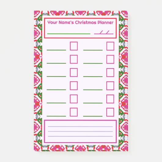 ピンク レッド グリーン クリスマス プランナー フェスティブ オーガナイザー ポストイット (正面)