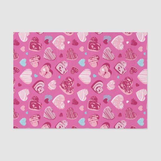 ピンク レッド ハート ロマンス ラブ パターン バレンタインデー 薄葉紙 (正面)