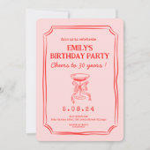 ピンク レッド ファンキー キュート 30歳の誕生日 招待状 (正面)