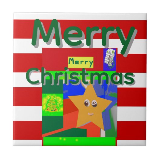 ピンク レッド メリークリスマス タイル (正面)