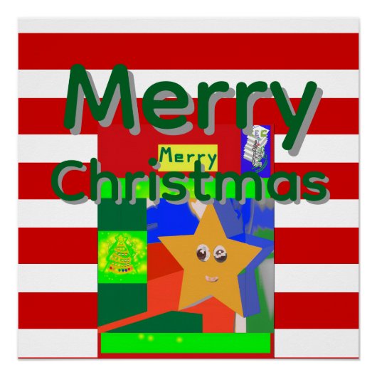 ピンク レッド メリークリスマス ポスター (正面)
