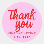 ピンク レッド  手書き 結婚式 長方形 ステッカー (正面)