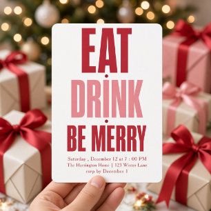 ピンク レッド 食べる 飲む 楽しい クリスマス パーティー 招待状