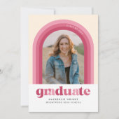 ピンク・レトロ・アーチの卒業発表 招待状 (正面)