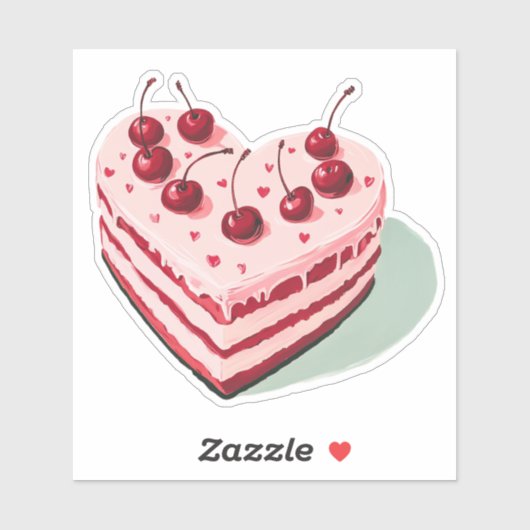 ピンク レトロ チェリー ケーキ ハート シール (シート)