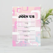 ピンク レトロ ミッドセンチュリー モダン 記入欄付き 招待状 (スタンド正面)