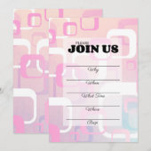 ピンク レトロ ミッドセンチュリー モダン 記入欄付き 招待状 (正面/裏面)