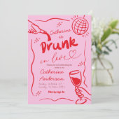 ピンク レトロ ヴィンテージ 酔って恋に落ちる バチェラー・パーティー 招待状 (スタンド正面)