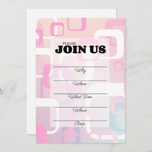 ピンク レトロ 記入式 マルチパーパス インビテーション (正面/裏面)
